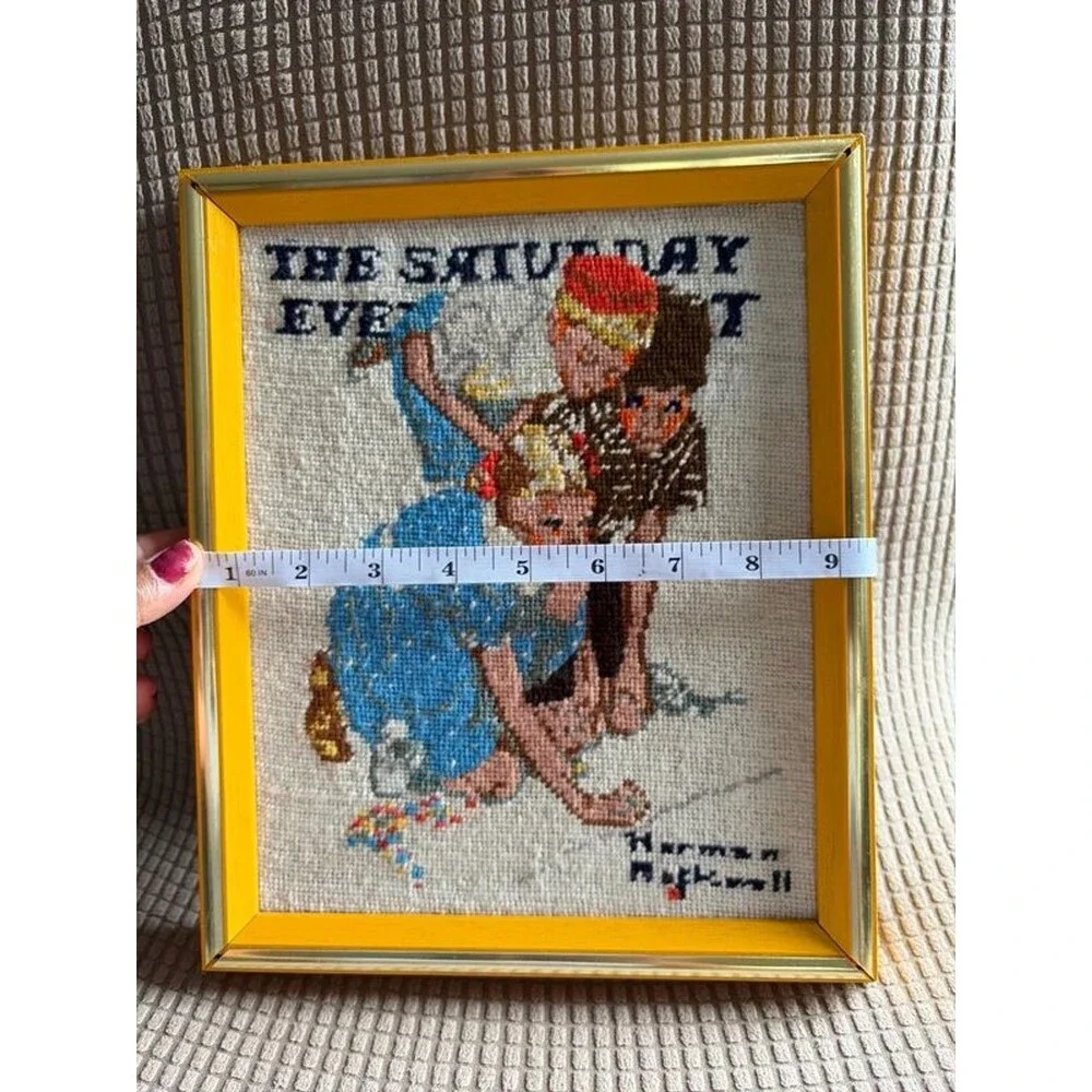 Vintage Norman Rockwell Needlepoint The Marble Champion Framed Saturday Evening